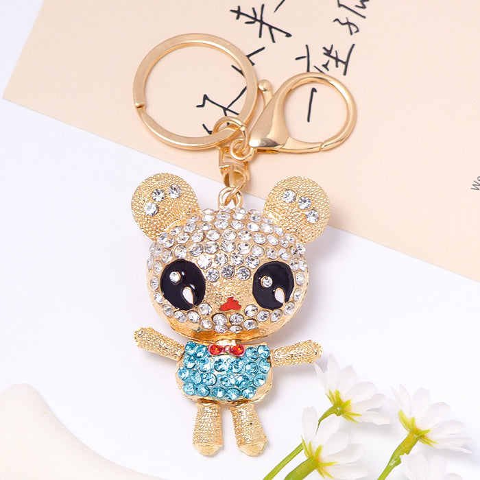Rhinestone Big Eye Bear Keychain Gold Clasp Four Outfits