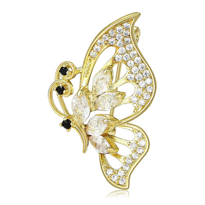 Front view of butterfly with open crystal-set wings and black eye accents