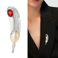 Two Tone Feather Brooch Red or Blue Crystal Accent view 2