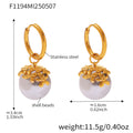 Gold Hoop Earrings Shell Pearl Flower Caps Two Colors view 7