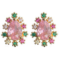 Gold Pink Teardrop Crystal Stud Earrings Multicolor Halo view 5