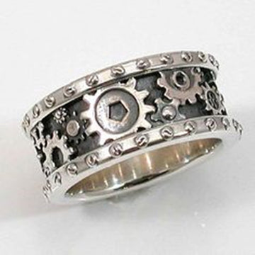 Antique Silver Gear Steampunk Wide Band Ring Alloy