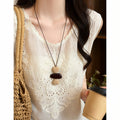 Wood Bead and Woven Pendant Long Cord Necklace Five Styles view 8