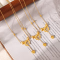 Gold Textured Bow Heart Drop Pendant Chain Necklace view 2