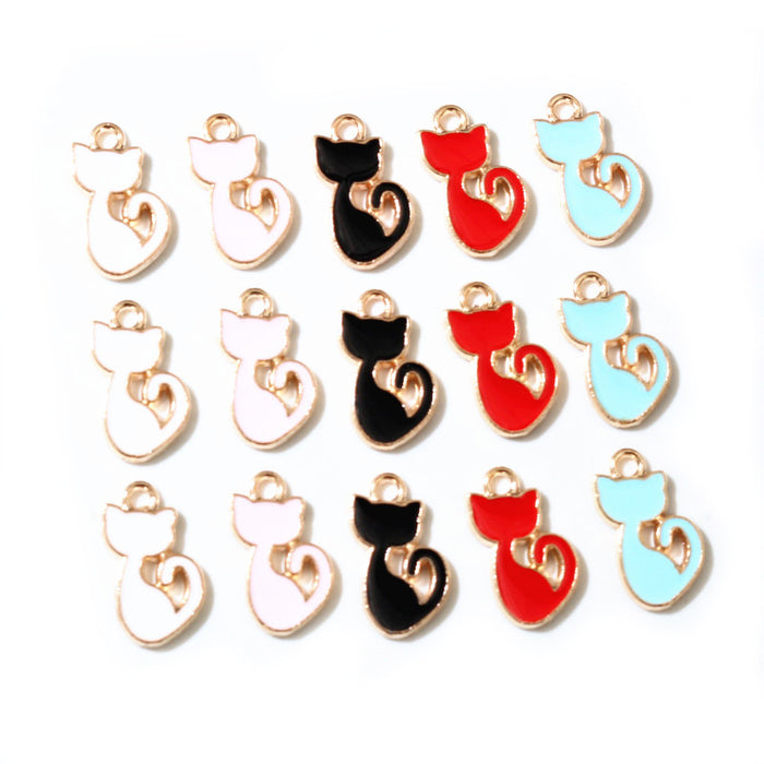 Colorful Enamel Cat Outline Alloy Charms for Jewelry Making