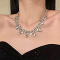Silver Rhinestone Teardrop Necklace Bow Earring Sets view 3