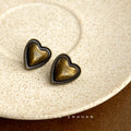Antique Bronze Heart Stud Earrings Beaded Rim Pair view 4