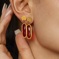 Gold Disc Stud Oval Czech Glass Drop Earrings Six Colors view 4