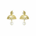 Fan Drop Earrings with Faux Pearl Accent in Two Finishes view 5