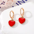 Gold Tone Small Enamel Heart Huggie Drop Earrings in Six Colors view 6