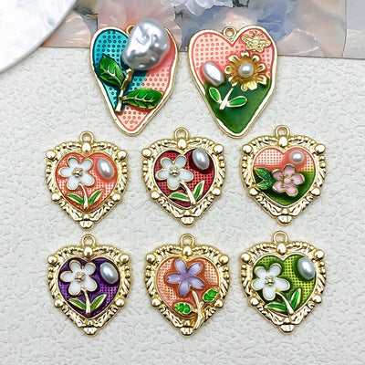 Colorful heart charms arranged on a light background