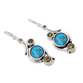 Antique Silver Turquoise Round Cabochon Hook Drop Earrings view 2