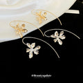 Iris Flower Long Threader Earrings in Silver and Gold Tones view 2