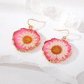 Gold Tone Irregular Pressed Daisy Resin Hook Earrings in Five Colors view 4