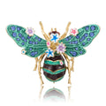 Gold Tone Enamel Bee Brooch Crystal Wing Flower Pin view 1