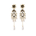 Antique Gold Flower Pearl Look Long Chandelier Earrings view 5