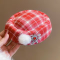 Red Plaid Mini Hat Hair Clips With Snowflake And Pom Pom view 7