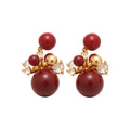 Red Beaded Floral Drop Stud Earrings in Two Designs view 5
