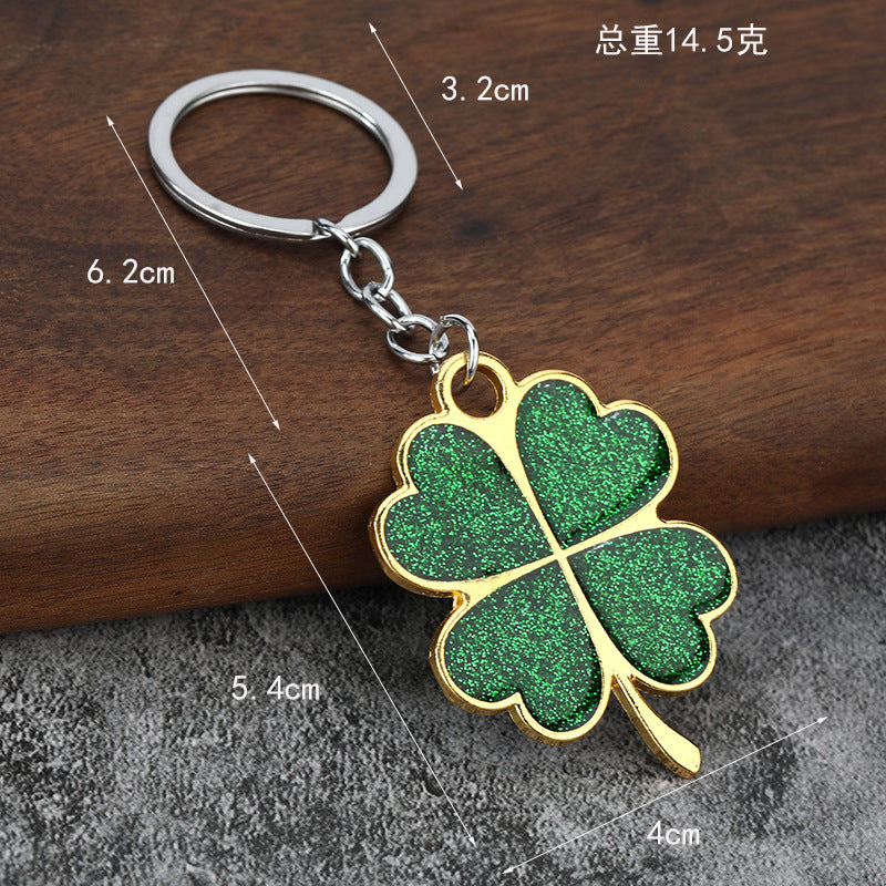 Lucky Glitter Four-Leaf Clover Alloy Keychain Gift Pendant