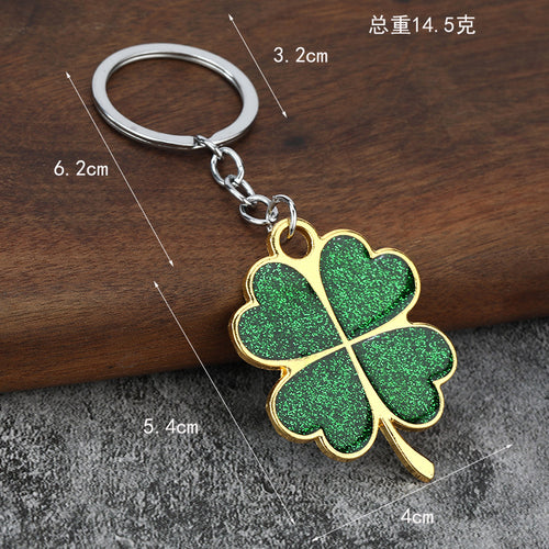Lucky Glitter Four-Leaf Clover Alloy Keychain Gift Pendant