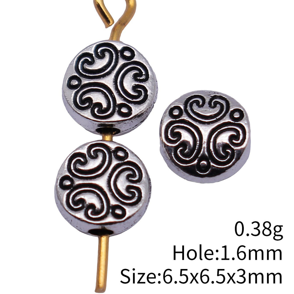6.5x6.5x3mm 0.38g Antique Silver Tone Zinc Alloy Round Vintage Texture Loose Metal Beads for DIY Jewelry