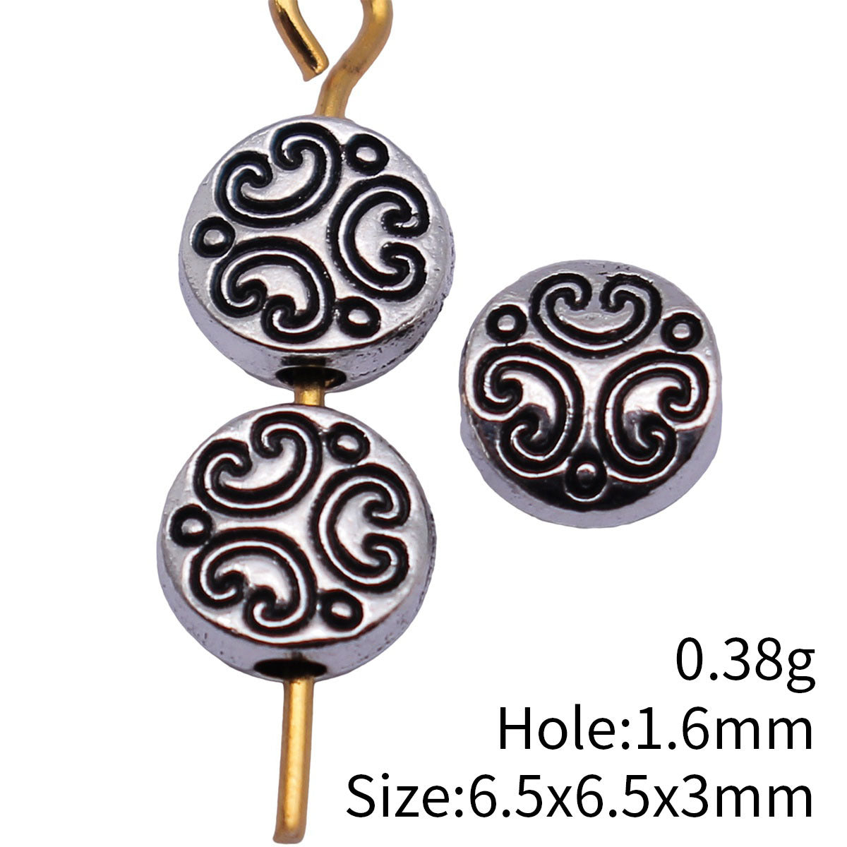 6.5x6.5x3mm 0.38g Antique Silver Tone Zinc Alloy Round Vintage Texture Loose Metal Beads for DIY Jewelry
