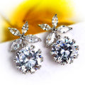 Silver Tone Leaf Cluster Round Clear Stone Earrings view 6