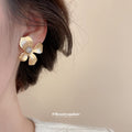 Gold Pearl Flower Geometric Stud Earring Five Pair Set view 2