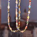 Multicolor Cube Natural Stone Bead Necklace Gold Discs view 4