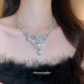 Silver Rhinestone Teardrop Pendant Necklace Earring Set view 4