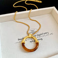 Resin Amber Ring Pendant Box Chain Necklace Two Tones view 7