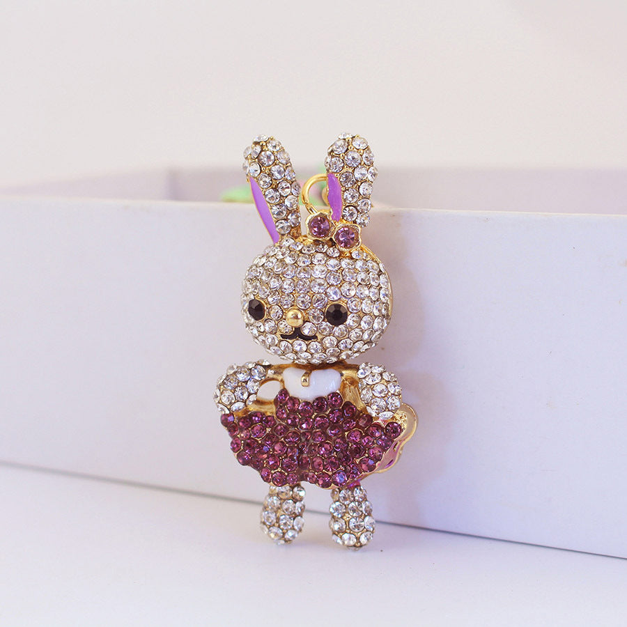 Cute Rhinestone Rabbit Zinc Alloy Keychain and Purse Bag Charm