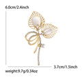 Cat Eye Openwork Leaf Brooch Rhinestone Bow Silver Gold Pin view 7