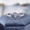 Silver Tone Double Open Heart Ring With Clear Stone Shoulders view 3