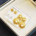 Flower Crystal and Pearl Double Flower Earrings Three Pair Set view 4