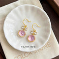 Gold-Tone Crystal Bow Pink Glass Cabochon Hook Earrings view 6