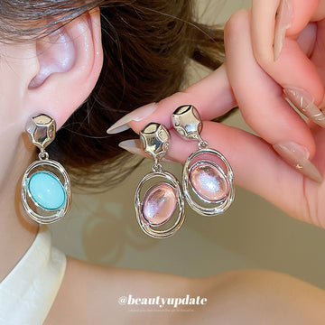 Oval Pastel Resin Drop Earrings in Polished Statement Design