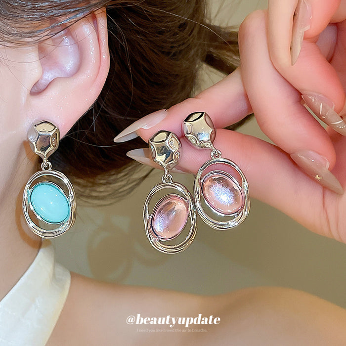 Oval Pastel Resin Drop Earrings in Polished Statement Design