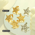Textured Five Point Star Stud Earrings Gold Steel Metal view 3