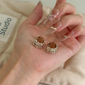 Gold and Silver Clear Stone Lace Open Hoop Stud Earrings view 3