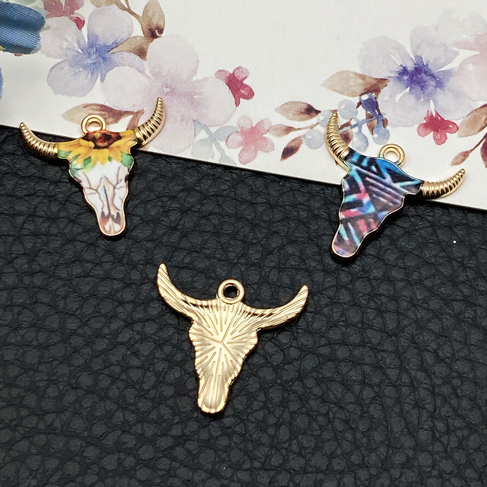 Zinc Alloy Printed Halloween Bull Head Charm Pendant for DIY Earrings Necklace Keychain