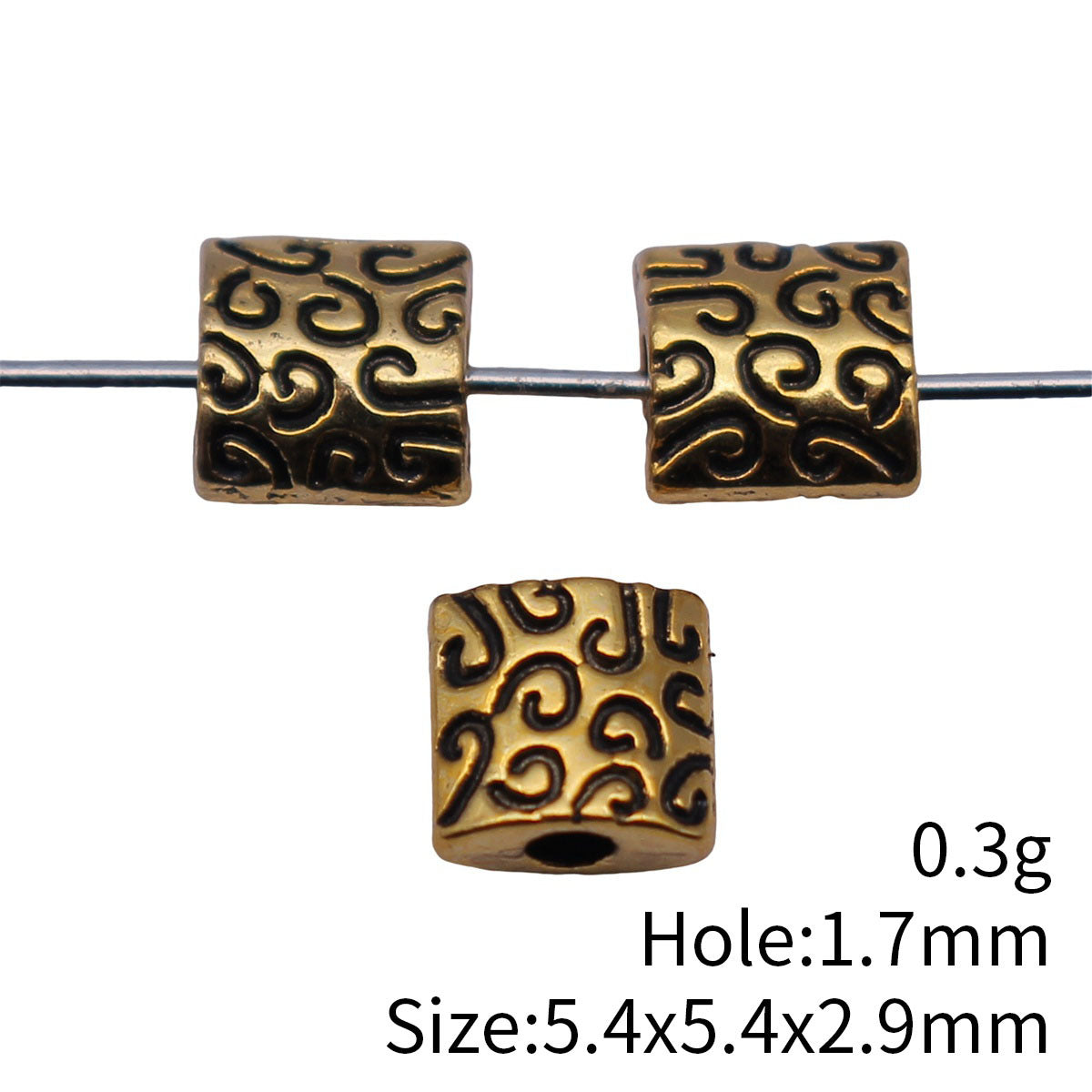 5.4x5.4x2.9mm 0.3g Antique Gold Zinc Alloy Carved Square Spacer Beads for DIY Bracelet Jewelry Making