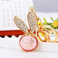 Jeweled Long Ear Fortune Medallion Keychains in Pink Red and Blue view 9