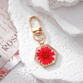 Hexagon Pressed Daisy Resin Keychains Gold Lobster Clip 9 Colors view 10