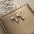 White Pearl Look Gourd Silver Tone Dangle Stud Earrings view 4