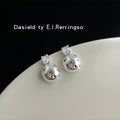 Silver Tone Clear Square Top Starburst Polished Ball Stud Earrings view 1