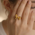 Gold Bow Open Adjustable Ring Stainless Steel Size 7 view 3