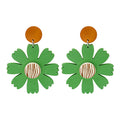 Green Wood Look Daisy Flower Statement Stud Earrings view 6
