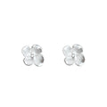 Mini Silver Tone Textured Four Petal Flower Stud Earrings view 5