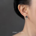 Silver Black Rose Mini Flower Stud Earrings Zircon Leaves view 2
